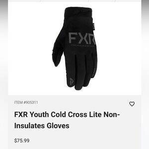 FXR Youth Cold Cross Lite Non-Insulates Gloves Youth S